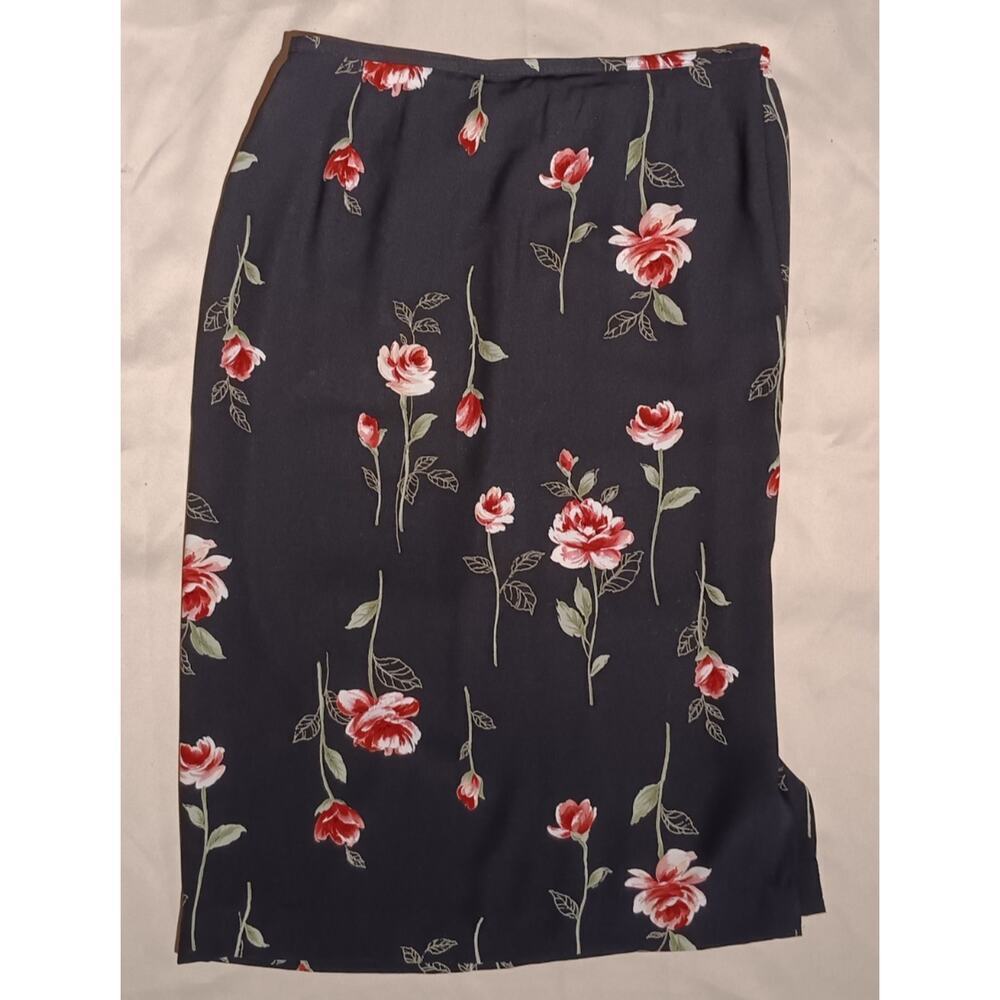 Women's Skirt Size 16 Black Floral Print Midi Whimsygoth Romantic Alfred Dunner